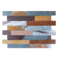 Colorful mosaic tile pattern featuring rectangular pieces in various shades of blue, brown, and orange, creating vibrant and textured design png