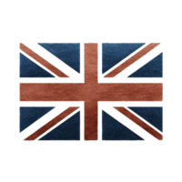 Image shows stylized British flag with textured appearance, featuring blue and red colors. design is artistic and abstract, giving unique twist to traditional flag.British flag with textured png