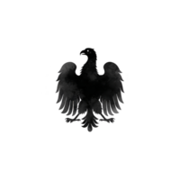 This features black silhouette of eagle with outstretched wings, symbolizing strength and freedom. design is simple yet powerful, set against transparent background.eagle silhouette png