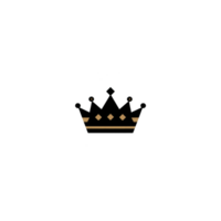 Simple, elegant black and gold crown icon with minimalist design, featuring geometric shapes and symmetrical pattern. crown symbolizes royalty, power, and prestige png