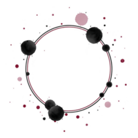 Circular abstract design with black and pink splatters creates dynamic and artistic composition. splatters vary in size, adding depth and movement to image png