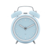 Light blue vintage alarm clock with twin bells and classic design, featuring minimalist clock face with silver hands and markers, evokes sense of nostalgia and simplicity png