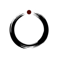 Minimalist black brushstroke circle with red dot at top symbolizes balance and focus in Zen art. simple design evokes sense of calm and mindfulness png
