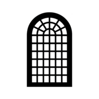 Elegant arched window with grid pattern, featuring classic design. window is black and stands out against transparent background, perfect for architectural or design projects png