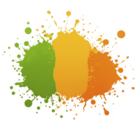 Vibrant splash of green, yellow, and orange paint creates abstract design with dynamic energy. colorful splatters form lively and artistic pattern png