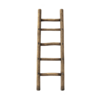 Rustic wooden ladder with five rungs stands upright, showcasing its natural texture and sturdy design. ladder simplicity and vintage appeal evoke sense of nostalgia png