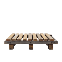 Wooden pallet with rustic appearance is displayed against plain background, showcasing its sturdy construction and natural wood texture png