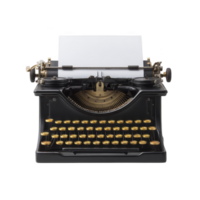Vintage black typewriter with sheet of paper inserted, showcasing its classic design and mechanical keys. typewriter evokes sense of nostalgia and timeless elegance png