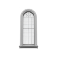 Elegant arched window with grid pattern and decorative frame, perfect for classic architectural designs. window design adds touch of sophistication and charm png
