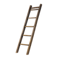 Rustic wooden ladder with five rungs, leaning slightly, showcasing vintage and sturdy design. Ideal for home decor or practical use in garden or workshop png