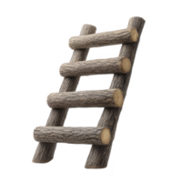 Rustic wooden ladder made from logs is shown, featuring simple and natural design. ladder consists of four rungs and is crafted from unprocessed wood, highlighting its organic texture png