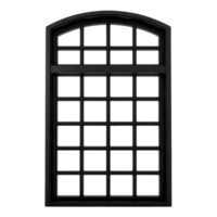 Black arched window frame with multiple square panes creates classic and elegant look, suitable for both modern and traditional architecture png