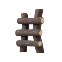 Rustic wooden hashtag symbol made from logs, showcasing natural and earthy design. logs are arranged to form iconic social media symbol, emphasizing blend of nature and technology png