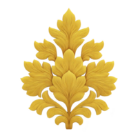 Intricate golden floral ornament with symmetrical leaf patterns, showcasing elegant design and detailed craftsmanship. decorative element exudes sense of luxury and artistic flair png