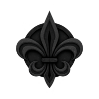 Black fleur de lis symbol with textured appearance, often associated with French heritage and used in various designs and emblems. symbol is elegant and classic png