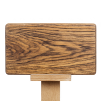 Rectangular wooden sign with natural grain pattern is mounted on wooden post, isolated on transparency background. sign texture and color give it rustic appearance png