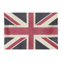 Image shows textured Union Jack flag with woven appearance, featuring iconic red, white, and blue colors. flag is displayed on transparency background, emphasizing its design png