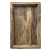 Rectangular wooden tray with natural finish showcases variety of wood grain patterns, creating rustic and elegant appearance. tray smooth surface and sturdy construction make it ideal for serving png