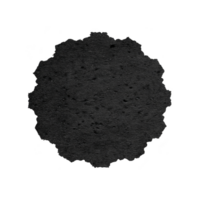 Black circular badge with textured surface and scalloped edges, resembling vintage label or seal, is centered on transparent background png