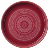Decorative red plate with intricate mandala patterns, showcasing detailed floral and geometric designs. vibrant color and artistic craftsmanship make it striking piece for home decor png