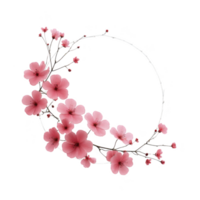 Delicate circular floral frame adorned with pink cherry blossoms, creating elegant and serene design. blossoms are intricately detailed, adding touch of natural beauty png
