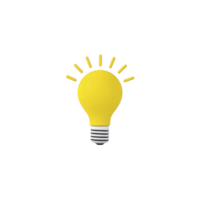 Bright yellow light bulb icon with rays symbolizes creativity and innovation. simple design on transparency background highlights concept of ideas and inspiration png