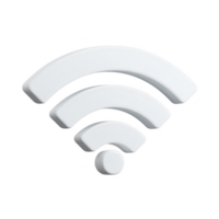 3D white Wi Fi symbol with minimalist design, representing wireless connectivity and internet access. symbol features three curved lines and dot, conveying modern and sleek look png