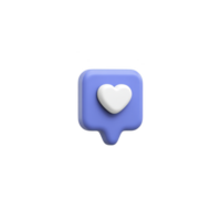 3D illustration of blue notification icon with white heart symbol, representing social media engagement and interaction. design is simple and modern, conveying sense of connectivity and digital png