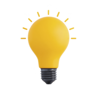 Bright yellow light bulb with glowing effect symbolizes creativity and innovation. bulb is isolated on transparency background, emphasizing its vibrant color and design png