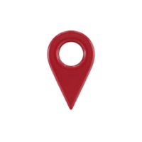 Red location pin icon with glossy finish, isolated on transparency background, symbolizing navigation and mapping. design is simple and modern, often used in digital maps and applications png