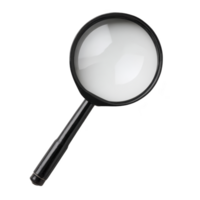 Magnifying glass with black handle and clear lens is shown on transparency background, symbolizing exploration and discovery png
