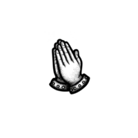 Pair of hands in praying position is depicted in simple, monochrome style, conveying sense of peace and spirituality. image is minimalistic with focus on gesture png