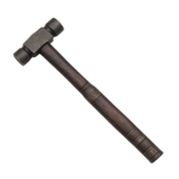 Vintage double headed hammer with wooden handle and metal heads, showcasing rustic and antique design. tool appears well crafted, ideal for display or collection png