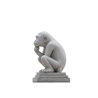 Contemplative stone monkey statue sits on pedestal, evoking sense of curiosity and thoughtfulness. detailed sculpture captures essence of introspection png