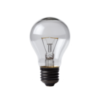 Clear incandescent light bulb with visible filament, symbolizing ideas and innovation. bulb is isolated on transparency background, highlighting its classic design png