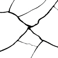 Cracked black surface with irregular lines creates abstract pattern, resembling shattered glass or dried earth. monochrome design adds dramatic and textured visual effect png