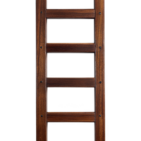 Wooden ladder with rich brown finish stands upright, showcasing its sturdy construction and smooth texture. ladder rungs are evenly spaced, providing classic and functional design png