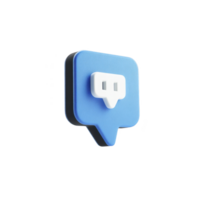3D blue chat bubble icon with white speech symbol, representing communication and messaging. design is modern and minimalistic, suitable for digital interfaces and applications png