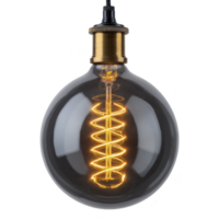 Glowing vintage style light bulb with visible filament creates warm and inviting atmosphere. round glass design and intricate filament pattern add touch of elegance and nostalgia png