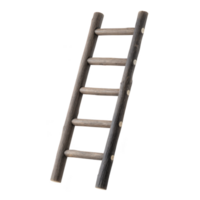 Rustic wooden ladder with five rungs, crafted from natural logs, leaning slightly to side. ladder texture and design evoke sense of simplicity and craftsmanship png