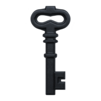 Vintage skeleton key with ornate bow and simple bit design, evoking sense of mystery and history. key is metallic and appears aged, suggesting it might unlock old door or chest png