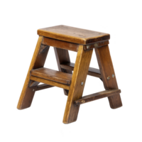 Small wooden step stool with two steps, featuring rustic design and natural wood finish, ideal for home use or as decorative piece png