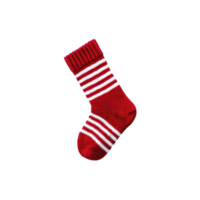 Single red and white striped sock with ribbed cuff, isolated on transparency background. sock is knitted, featuring festive and cozy design, perfect for winter or holiday themes png