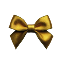 Shiny golden bow with satin texture is displayed against plain background, showcasing its elegant and decorative appeal png