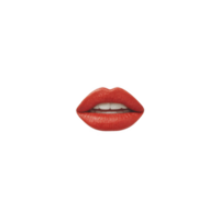 Red lips with glossy finish are centered on transparency background, showcasing bold and vibrant appearance. lips are slightly parted, revealing white teeth, creating striking and expressive look png