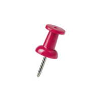 Red pushpin with metallic needle is isolated transparency background, commonly used for pinning notes or papers bulletin boards. Its vibrant color and simple design make it practical office supply png