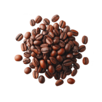 pilha do assado café feijões é exibido contra transparência fundo, exibindo seus rico Castanho cor e lustroso textura. feijões estão espalhados circular padrão, destacando seus natural png