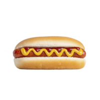 Classic hot dog with mustard and ketchup on soft bun, perfect for quick snack or picnic. vibrant colors and simple presentation make it appetizing choice png