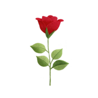 Single red rose with green leaves is depicted in embroidery style, showcasing intricate stitching and vibrant colors. design is isolated on transparency background, highlighting its elegance png