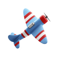 Colorful toy airplane with red, white, and blue stripes is shown in playful design. propeller and cockpit add to its charm, making it ideal for children play png
